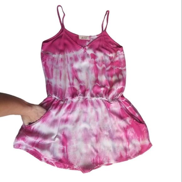 Bella Dahl Women's Pink Tie Dye Spaghetti Strap Romper Size Extra Small - Picture 4 of 11